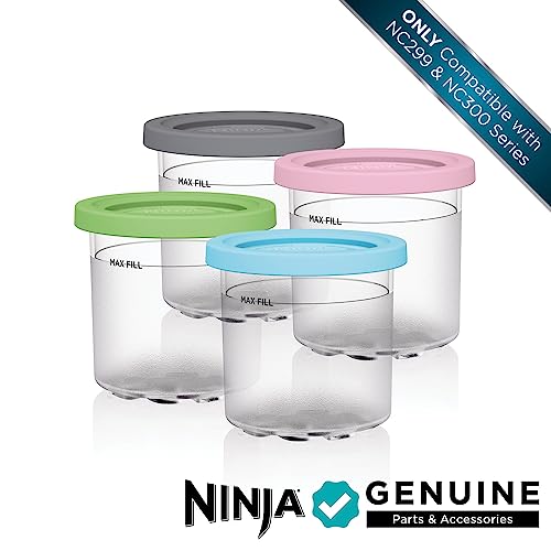 Ninja Creami Pints 4 Pack for NC299AMZ & NC300s Series Cream Icemakers, BPA-Free & Dishwasher Safe, Color Lids Clear/Gre