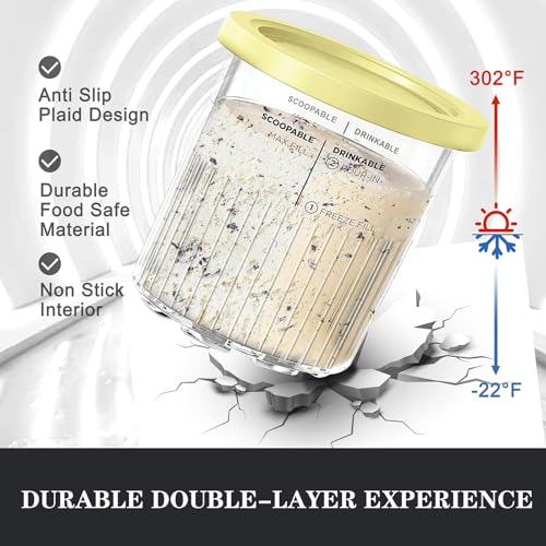 Ninja Creami Deluxe Pints with Neoprene Sleeve 4 Pack for Family Ice Cream Storage (Dishwasher Safe Reusable Leak Proof)