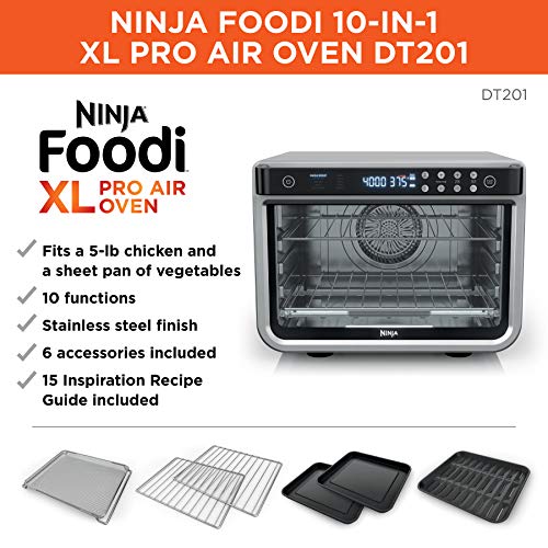 Ninja Foodi DT201 XL Pro Air Fryer & Toaster Oven | 10-in-1 Functions | Fits 5-lb Chicken & Sheet Pan | 1800 Watts | Sta